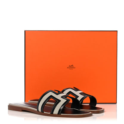 Hermes Calfskin Canvas Oran Sandals 39 Black 9 of 9
