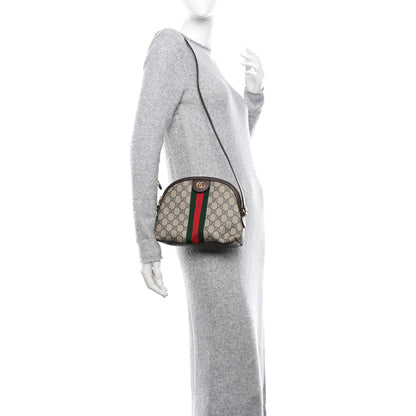Gucci GG Supreme Monogram Textured Dollar Calfskin Web Small Ophidia Dome Shoulder Bag Beige Ebony New Acero 2 of 12