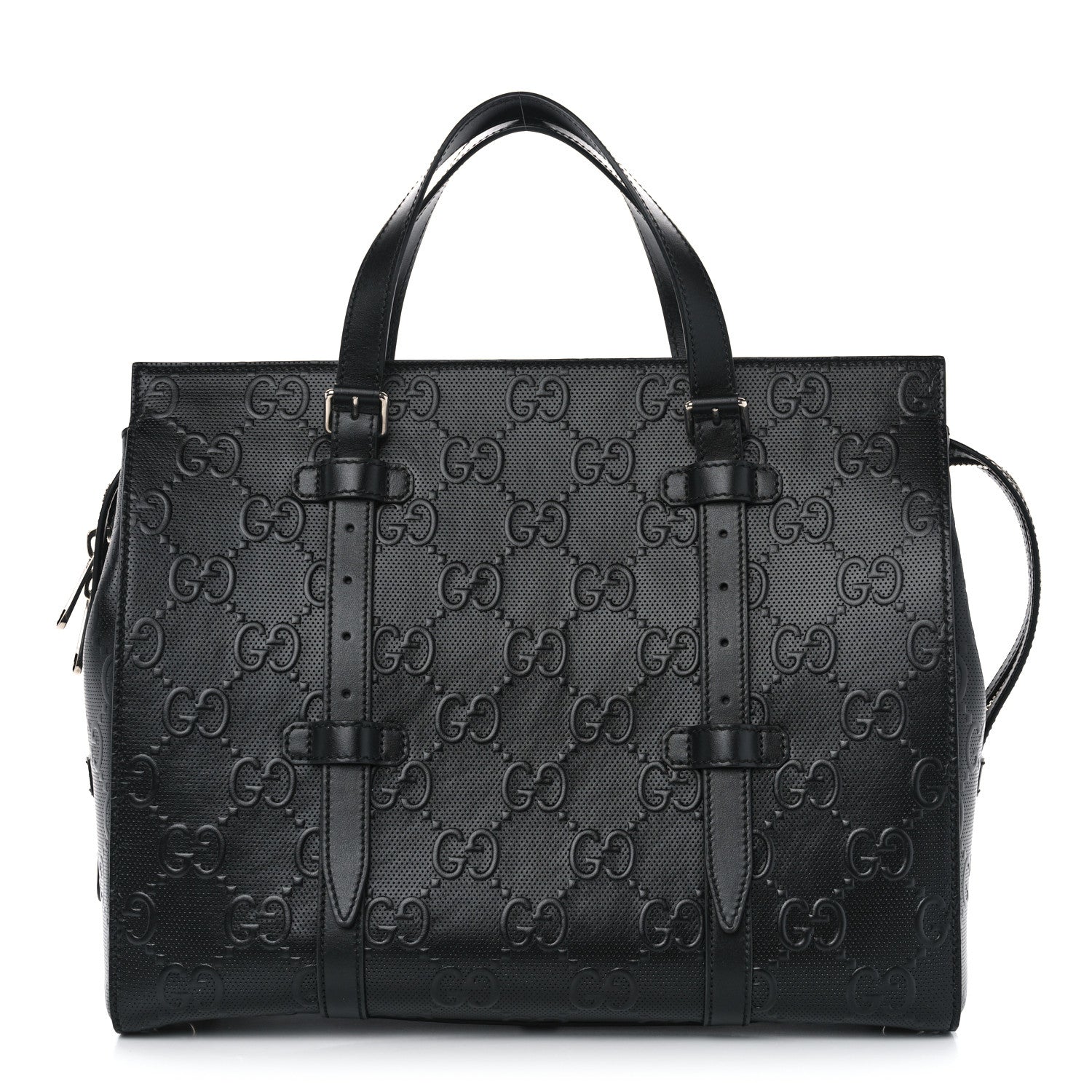 Gucci Calfskin GG Tennis Embossed Tote Bag Black 1 of 10