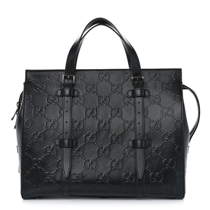 Gucci Calfskin GG Tennis Embossed Tote Bag Black 1 of 10