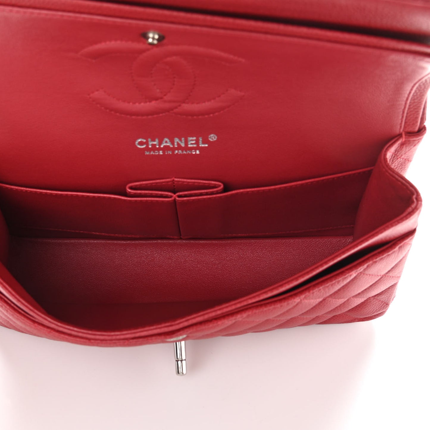 Caviar Quilted Medium Double Flap Red