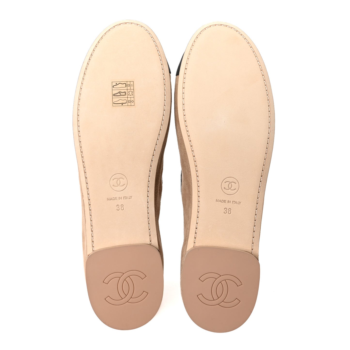 Suede Kidskin Grosgrain Mary Jane Flats 38 Beige Black