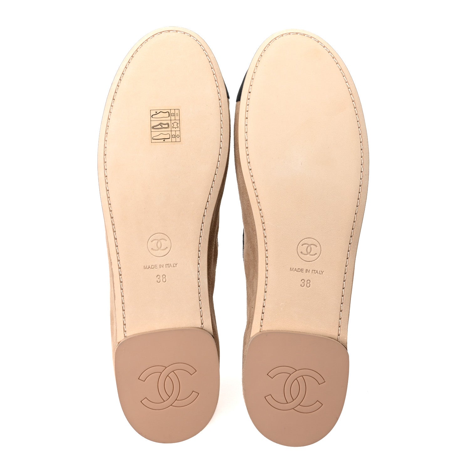 Chanel Suede Kidskin Grosgrain Mary Jane Flats 38 Beige Black 6 of 10