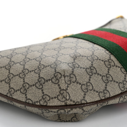 Gucci GG Supreme Monogram Textured Dollar Calfskin Web Small Ophidia Half Moon Hobo Beige Ebony New Acero 10 of 10
