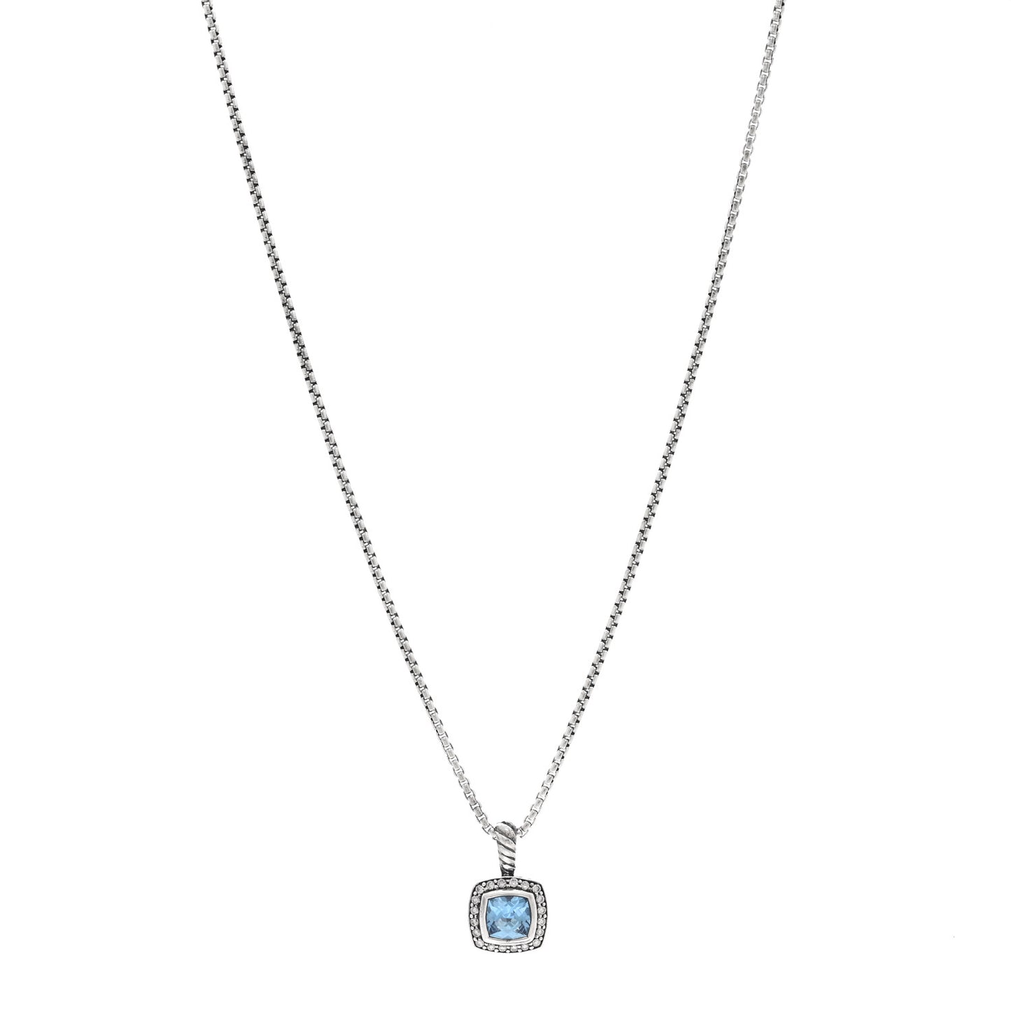 Sterling Silver Diamond Blue Topaz 7mm Petite Albion Pendant Necklace