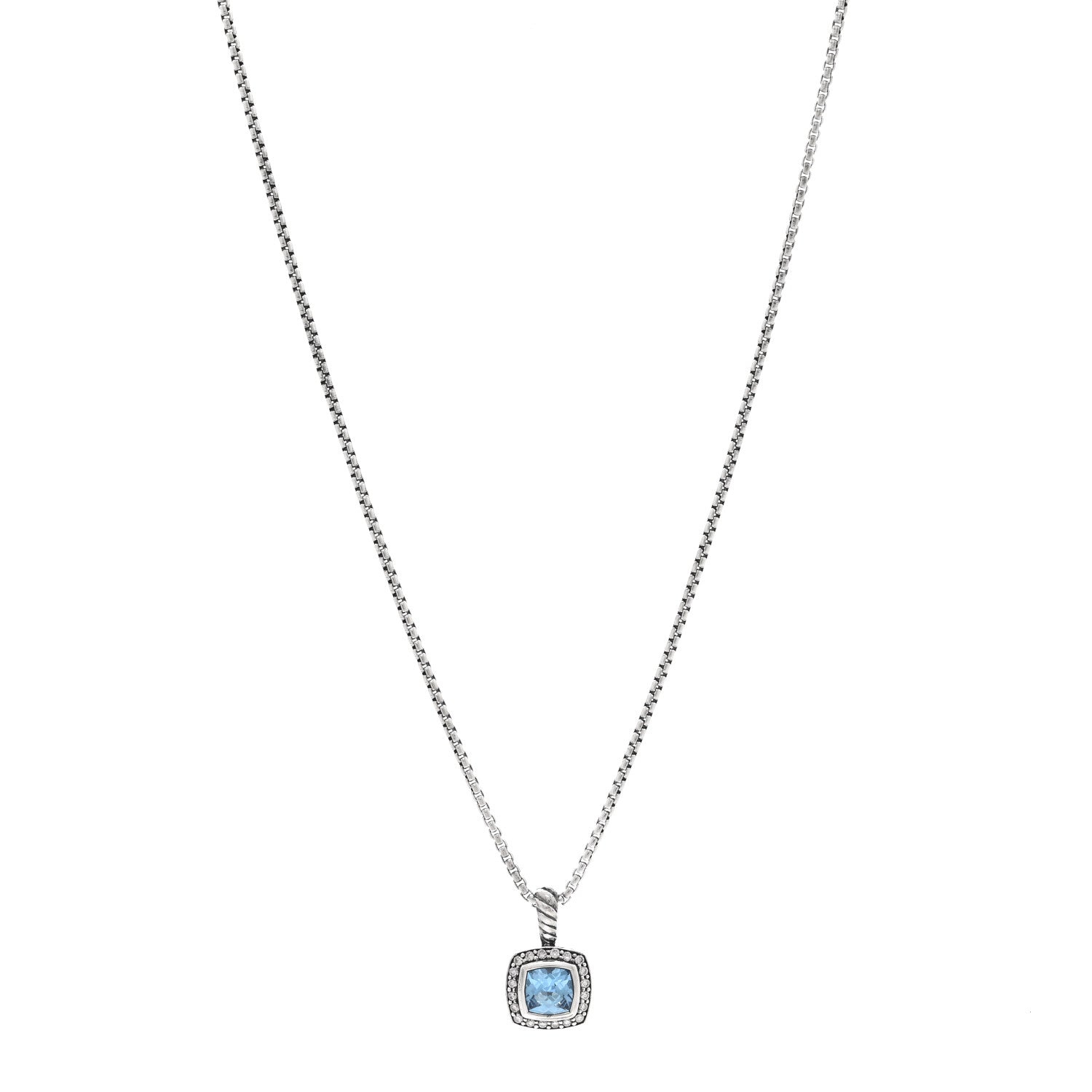 David Yurman Sterling Silver Diamond Blue Topaz 7mm Petite Albion Pendant Necklace 1 of 5