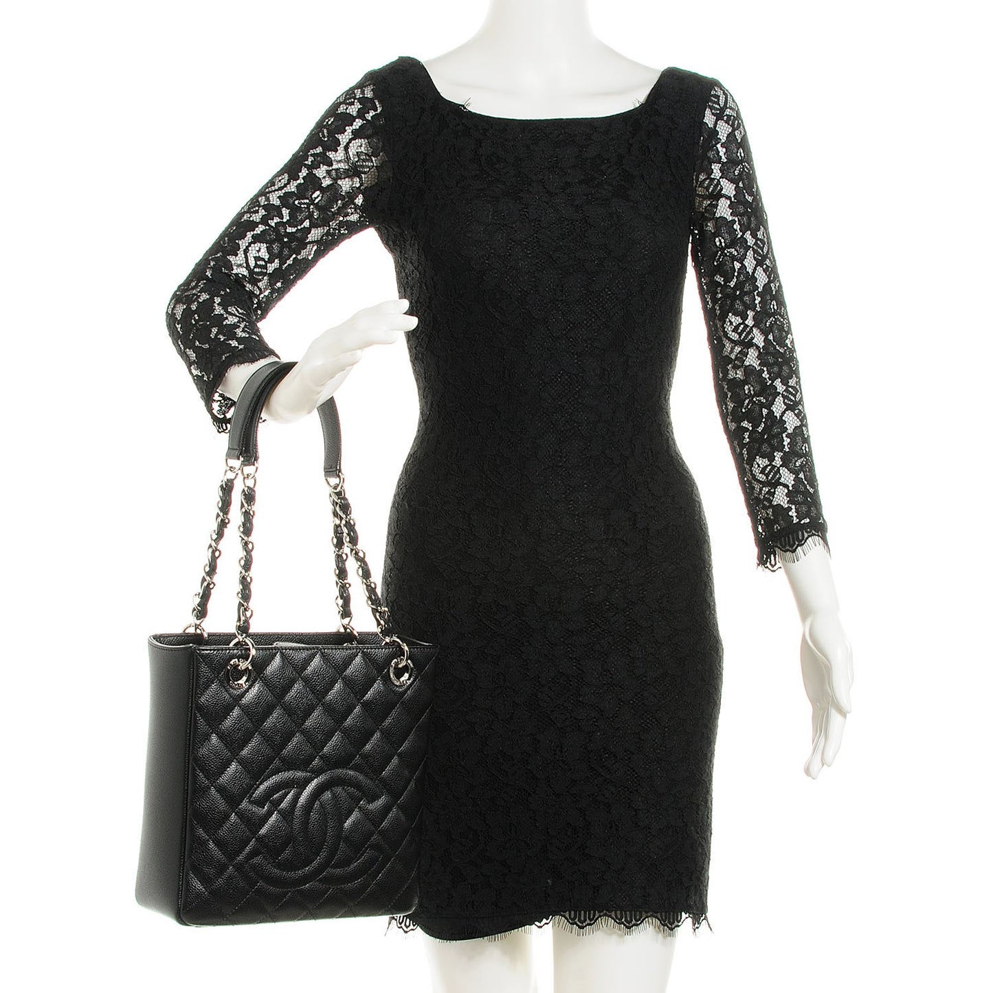 Caviar Quilted Petit Shopping Tote PST Black