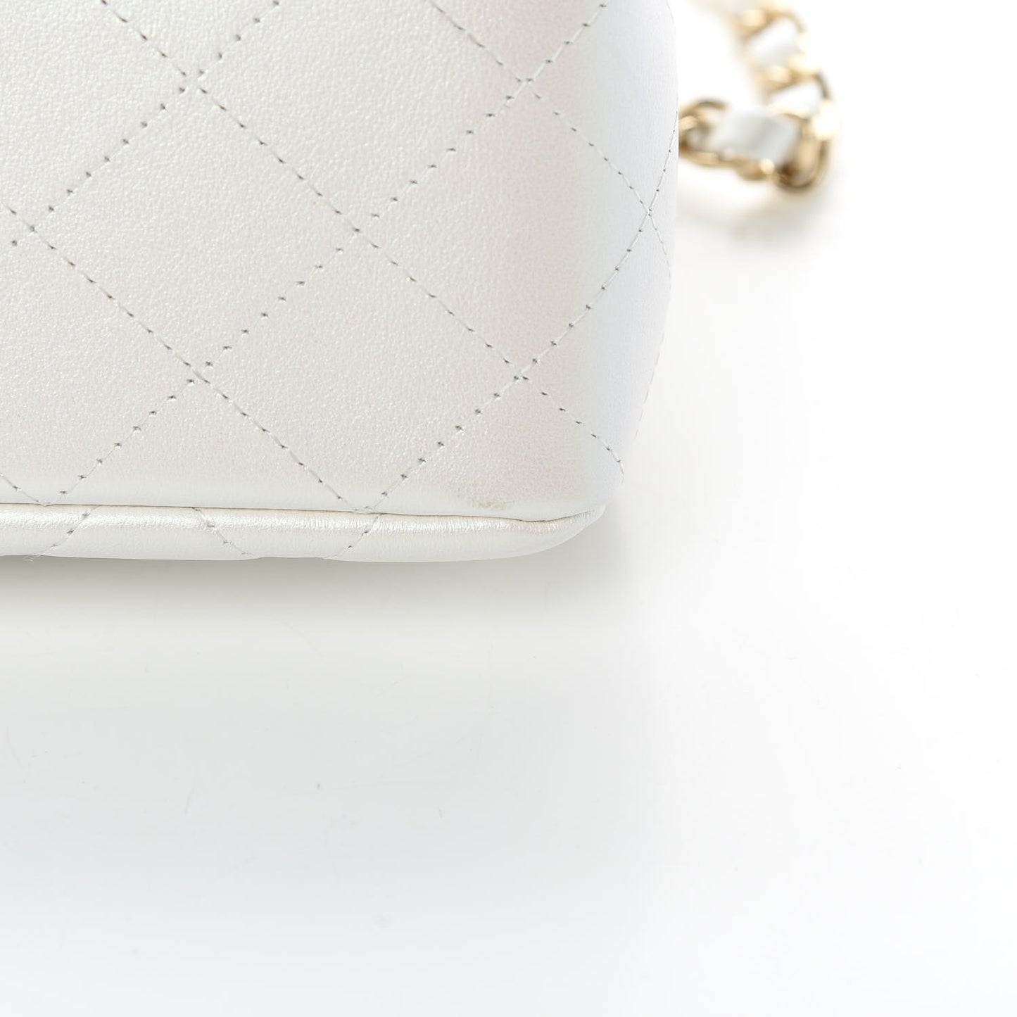 Iridescent Calfskin Quilted Mini Rectangular Flap White