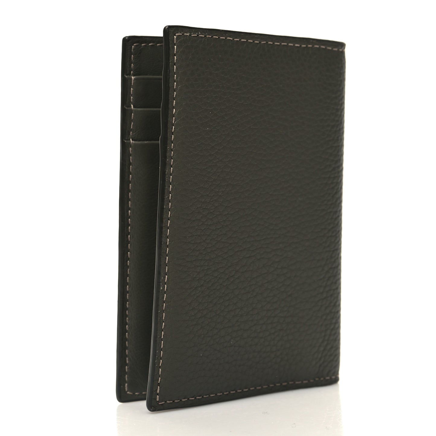 Grained Calfskin Icon Vertical Bifold Card Holder Grey