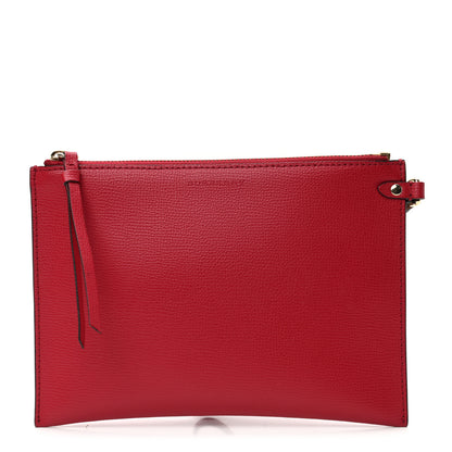 Burberry Grainy Calfskin Haymarket Check Zip Pouch Red 1 of 9