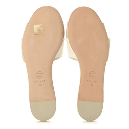 Chanel Lambskin Pearl Crystal CC Mules Sandals 36 Light Beige White 6 of 11