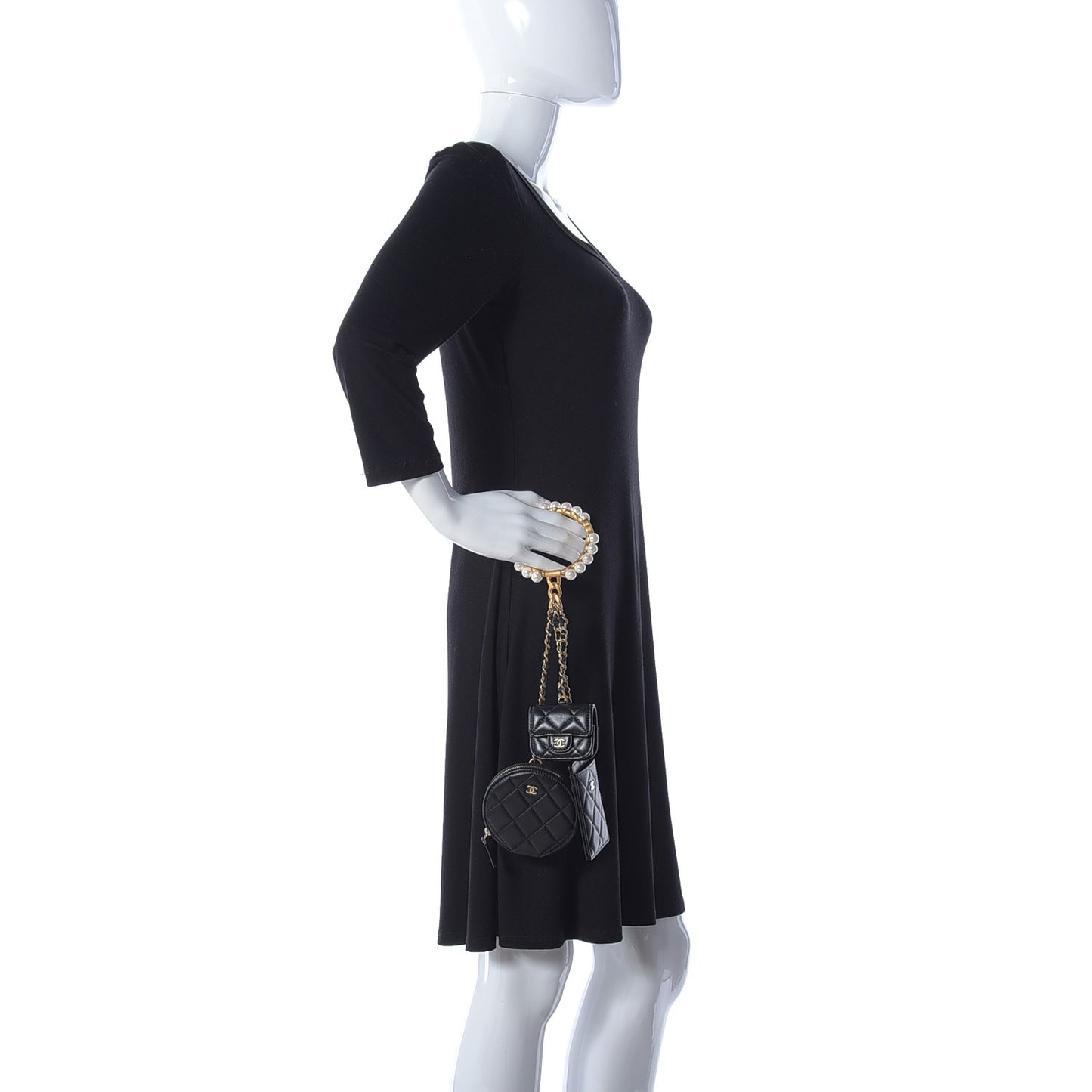 Pearl Lambskin Pearl Crown CC Wristlet Multi Pouches Black