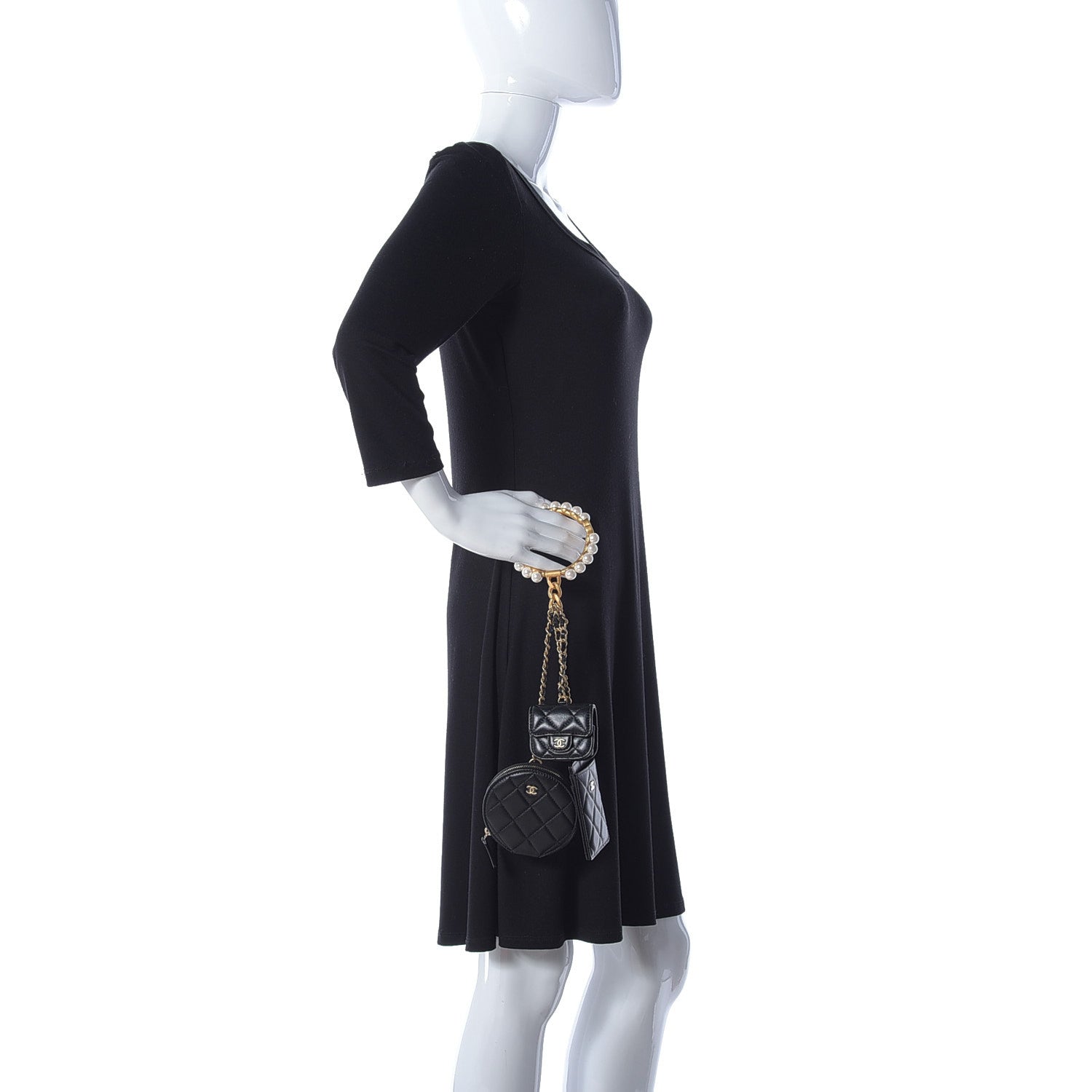 Chanel Pearl Lambskin Pearl Crown CC Wristlet Multi Pouches Black 2 of 16
