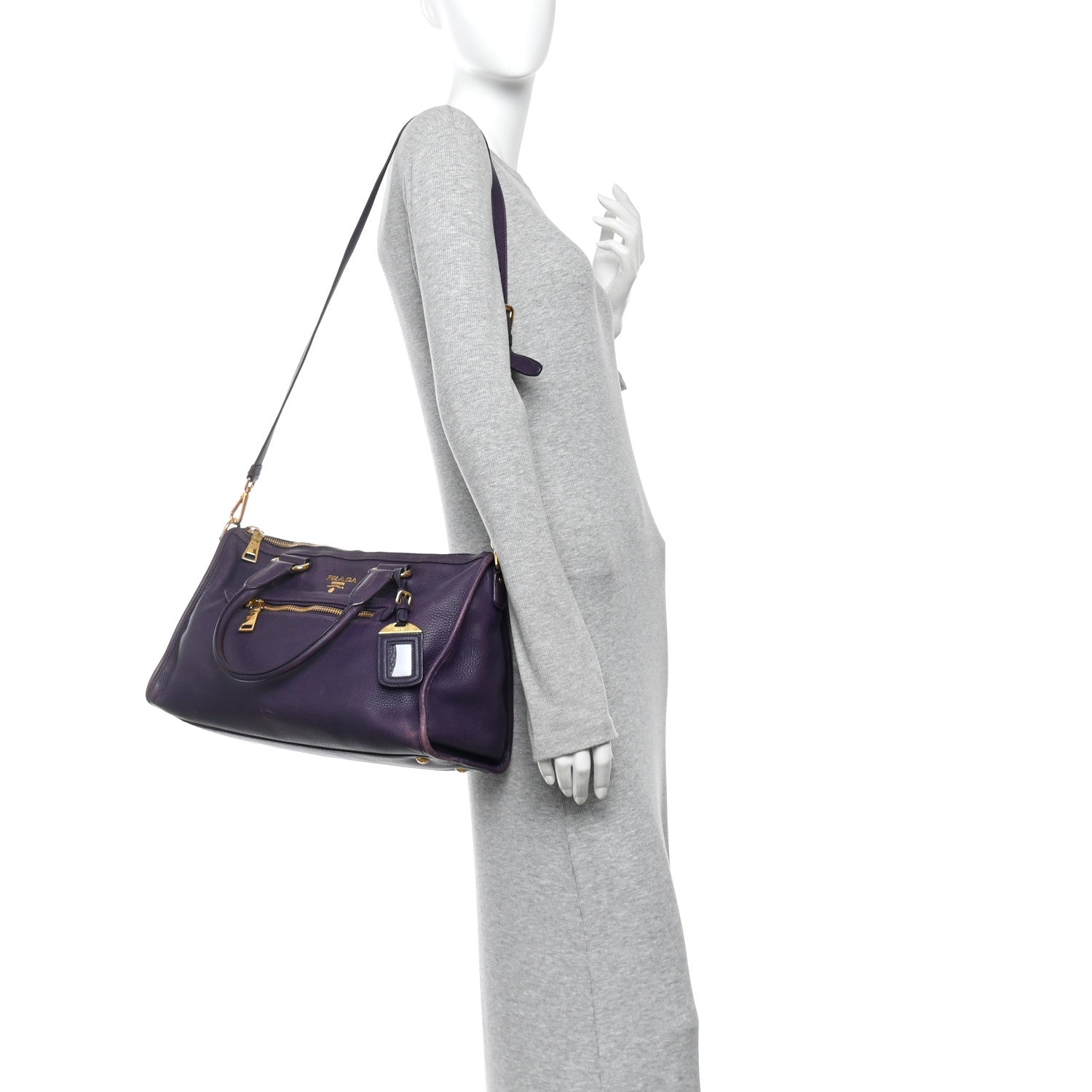 Prada Vitello Daino Shopping Satchel Uva 2 of 12
