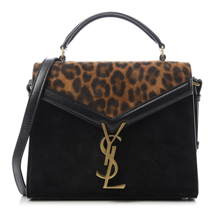 Saint Laurent Suede Leopard Print Mini Classic Monogram Cassandra Top Handle Manto Naturale Black 1 of 8
