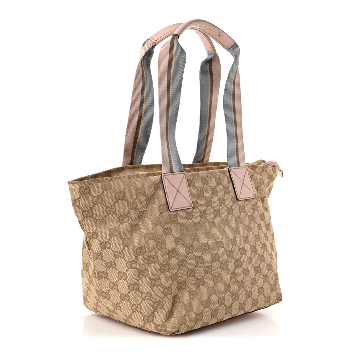 Gucci GG Monogram Medium Web Handle Bucket Tote Pink Blue 3 of 12