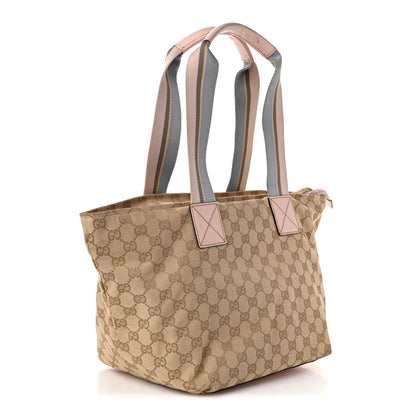 Gucci GG Monogram Medium Web Handle Bucket Tote Pink Blue 3 of 12