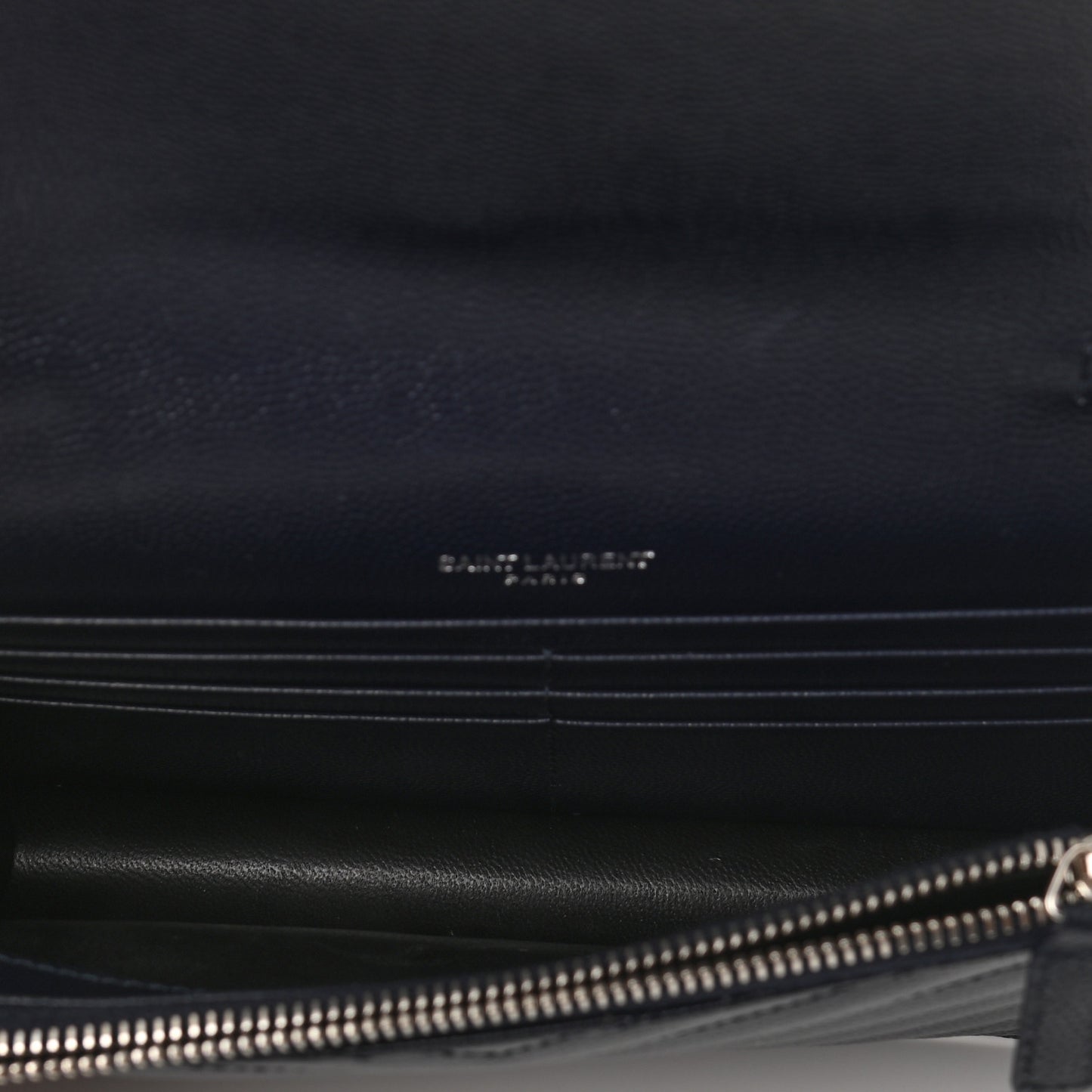 Grain De Poudre Matelasse Chevron Monogram Envelope Chain Wallet Navy