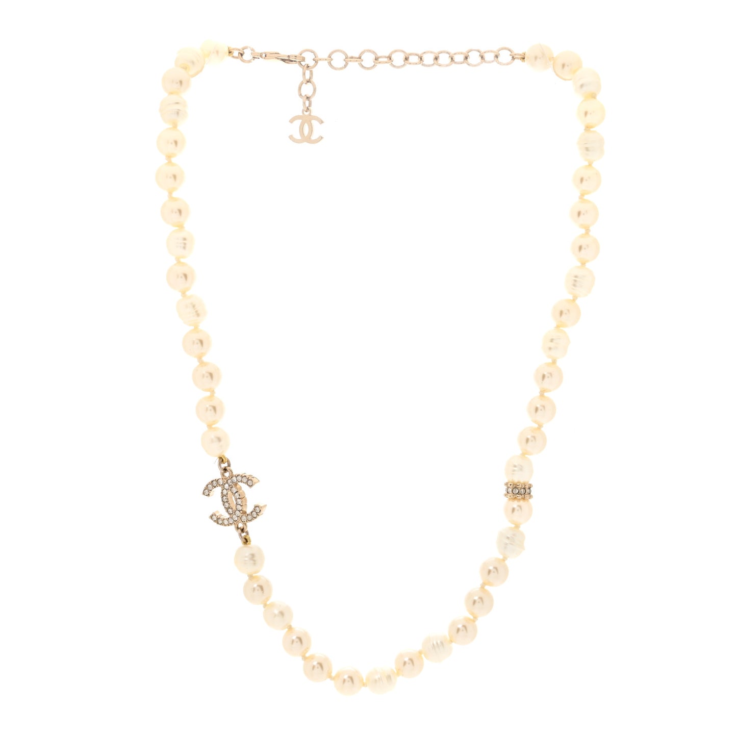 Pearl Crystal CC Short Necklace Gold White