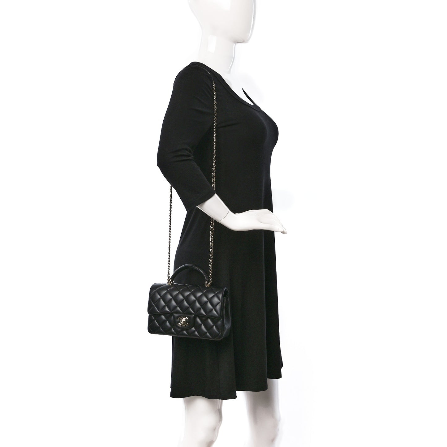 Lambskin Quilted Mini Top Handle Rectangular Flap Black
