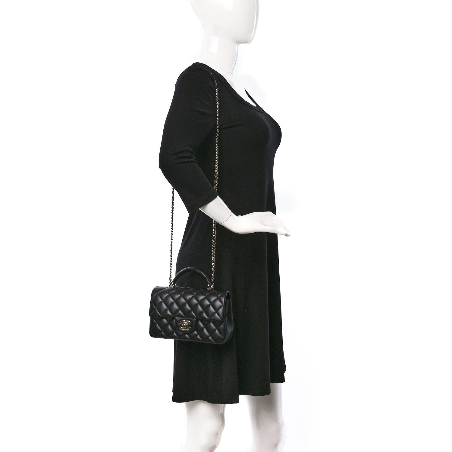 Chanel Lambskin Quilted Mini Top Handle Rectangular Flap Black 2 of 10