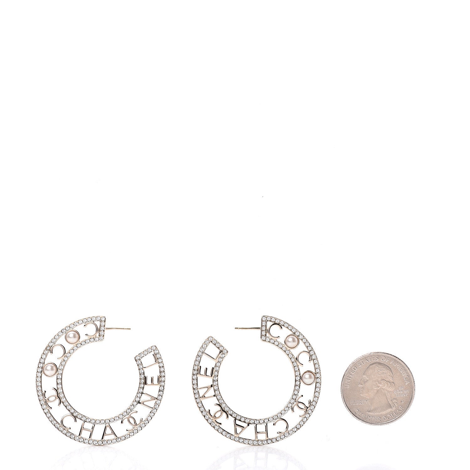 Chanel Crystal Pearl Bow-tiful CC Hoop Earrings Gold 3 of 6