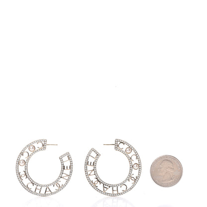 Chanel Crystal Pearl Bow-tiful CC Hoop Earrings Gold 3 of 6