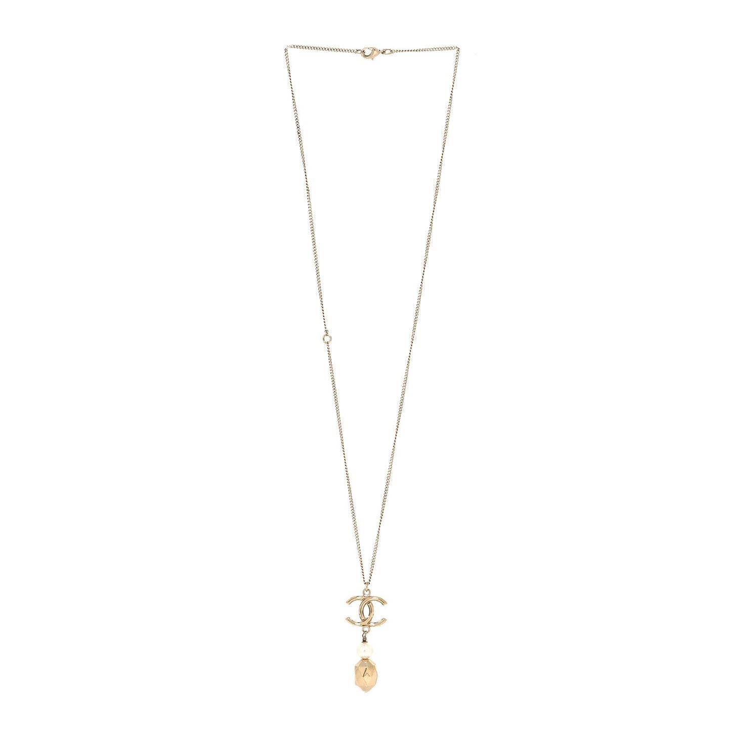 Pearl CC Drop Necklace Gold