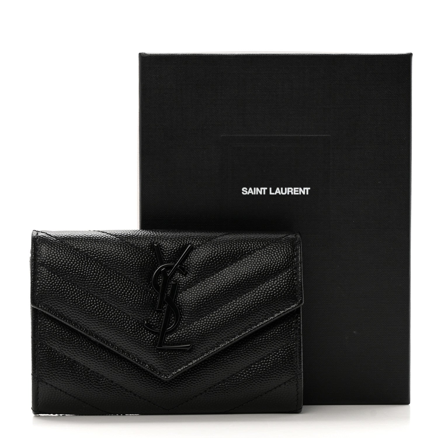 Saint Laurent Grain De Poudre Matelasse Chevron Small Monochrome Monogram Envelope Wallet Black 8 of 8