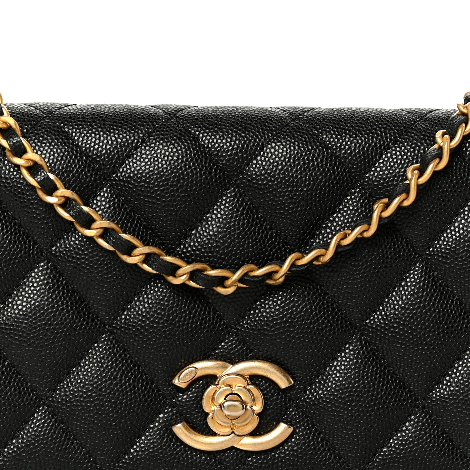 Chanel Caviar Quilted Camellia Clutch With Chain Black 9 of 12