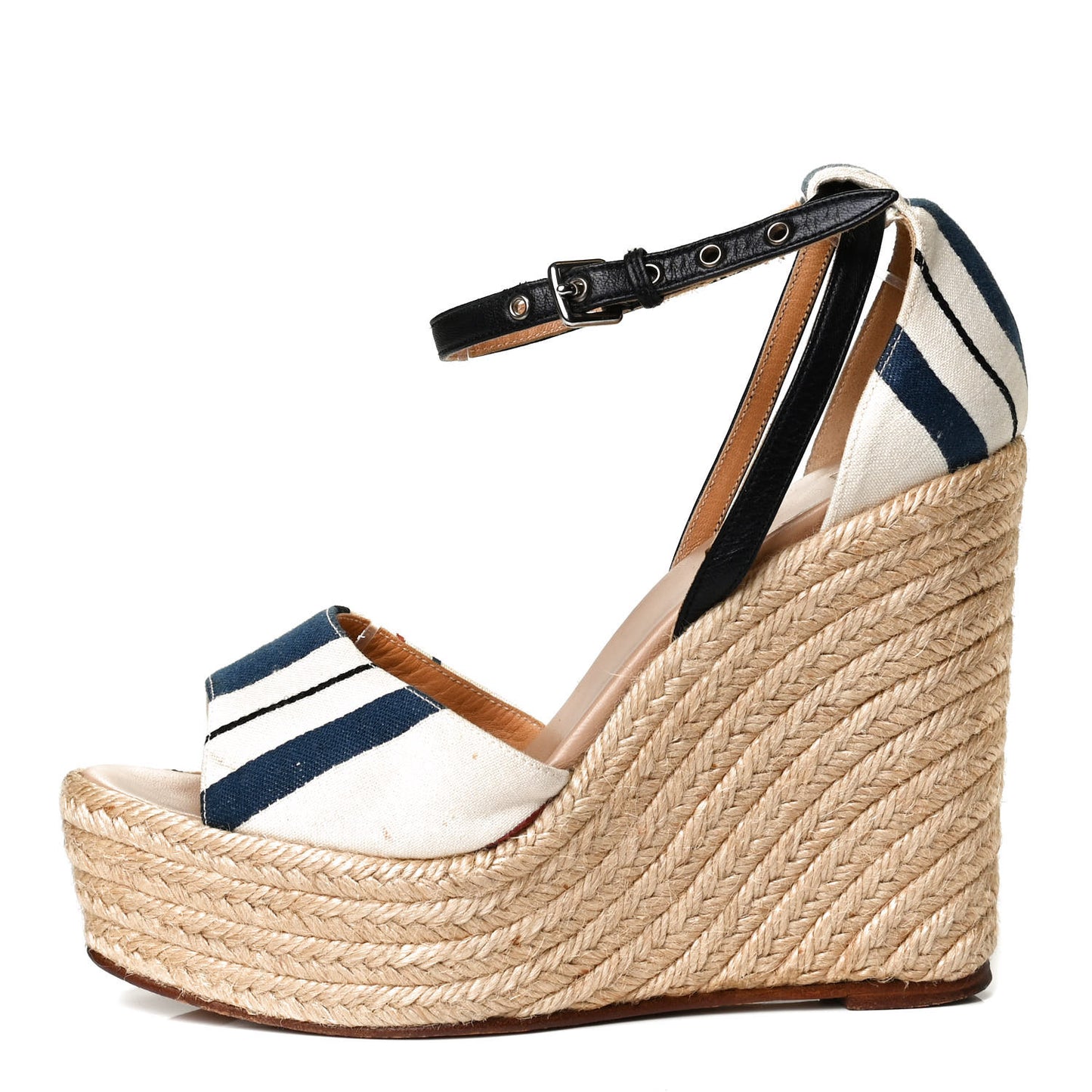 Canvas Striped Espadrille Wedge Sandals 39