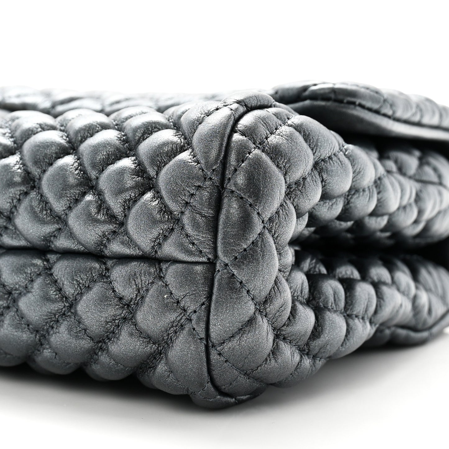 Metallic Calfskin Micro Quilted Small Flap Blue