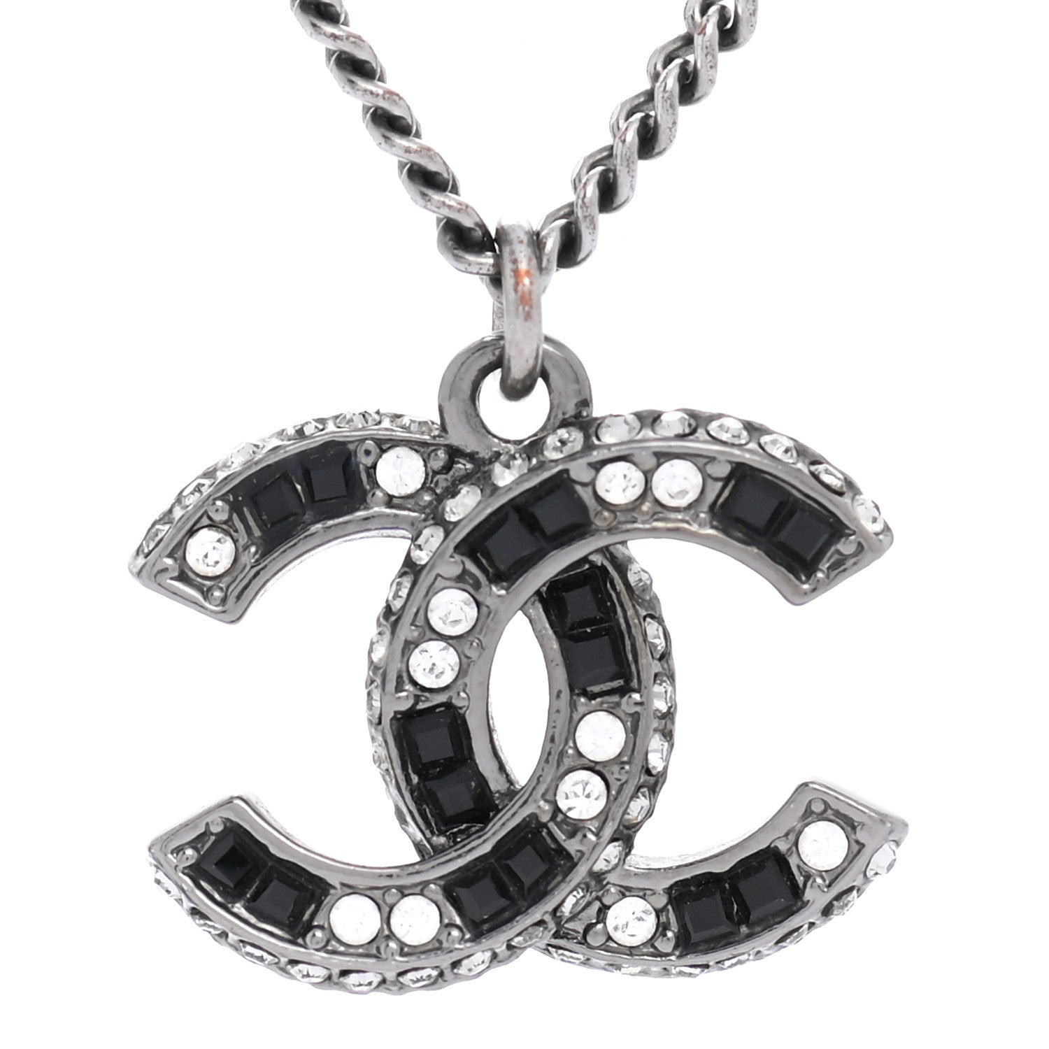 Chanel Ruthenium Baguette Crystal CC Necklace Silver Black 4 of 7