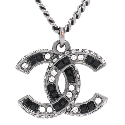 Chanel Ruthenium Baguette Crystal CC Necklace Silver Black 4 of 7