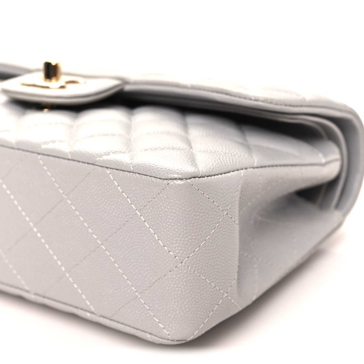 Caviar Quilted Small Double Flap Grey