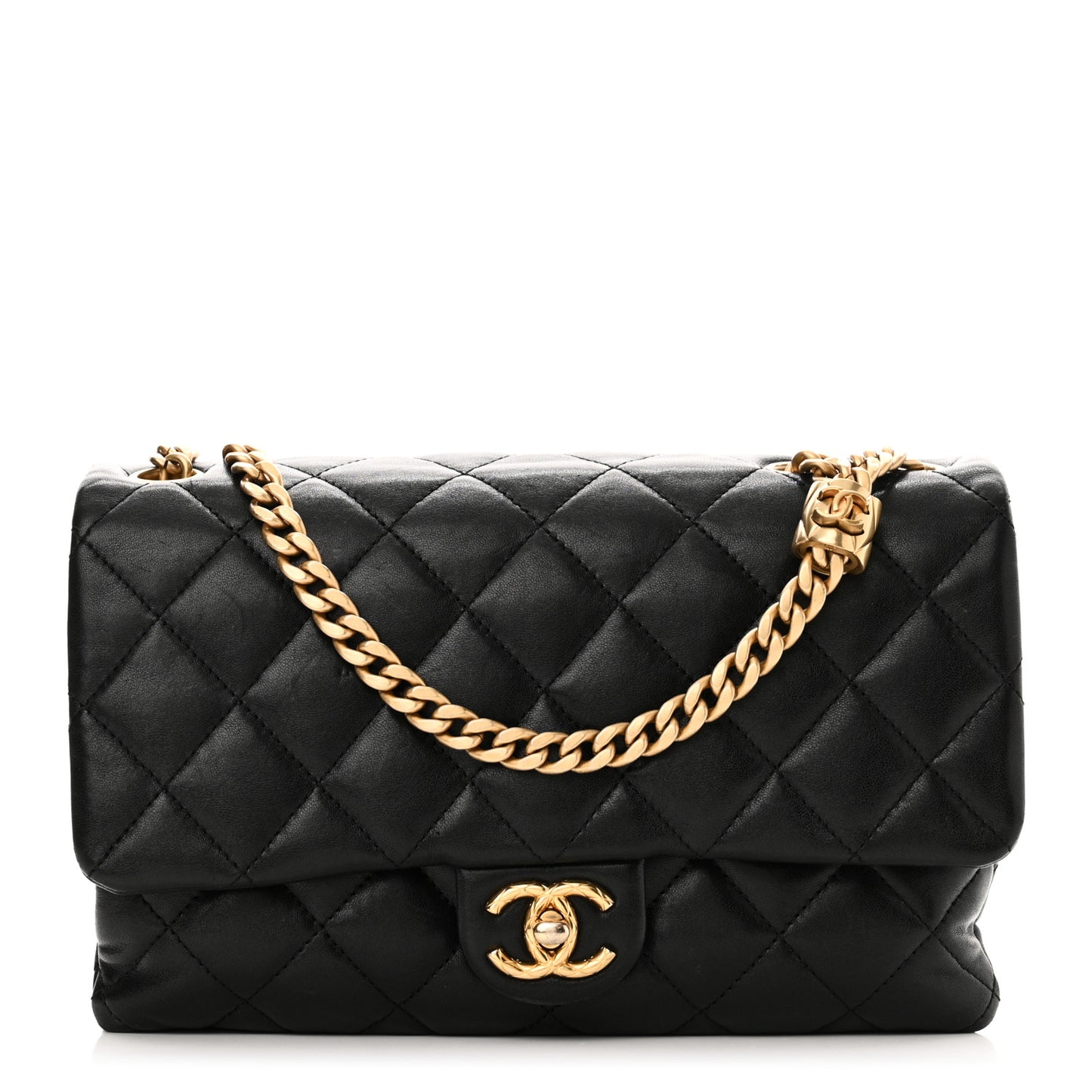 Lambskin Quilted Medium Pillow Crush Flap Bag Black