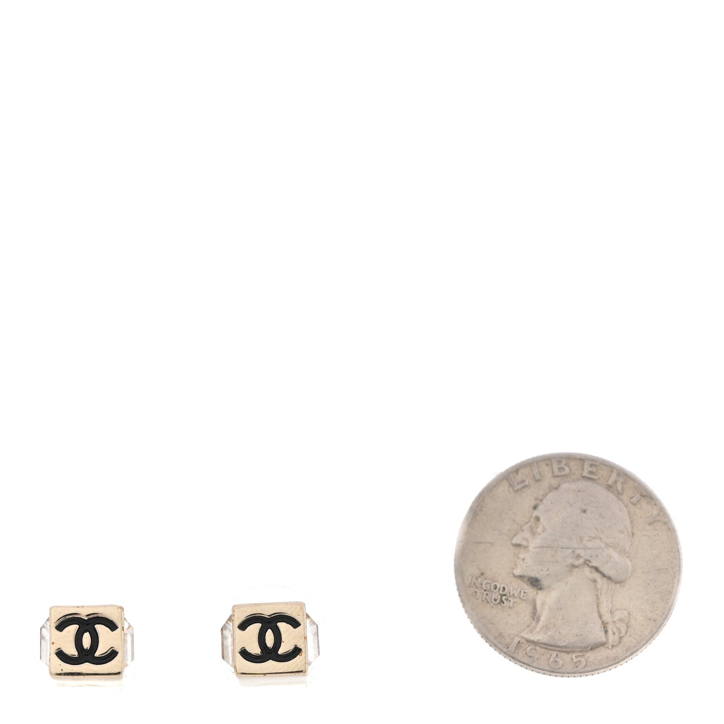 Metal Enamel Crystal CC Cube Earrings Gold Black