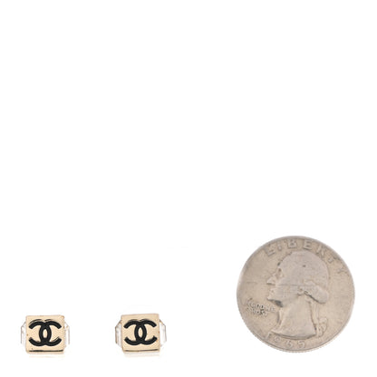 Chanel Metal Enamel Crystal CC Cube Earrings Gold Black 2 of 5