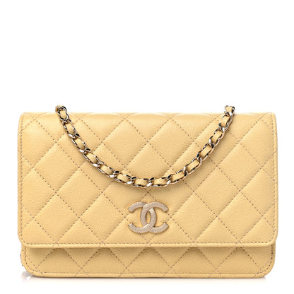 Chanel Caviar Quilted Studded CC Wallet on Chain WOC Yellow 1 of 11