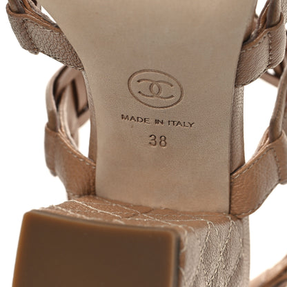 Chanel Caviar Quilted Chain Mule Sandals 38 Beige 6 of 8
