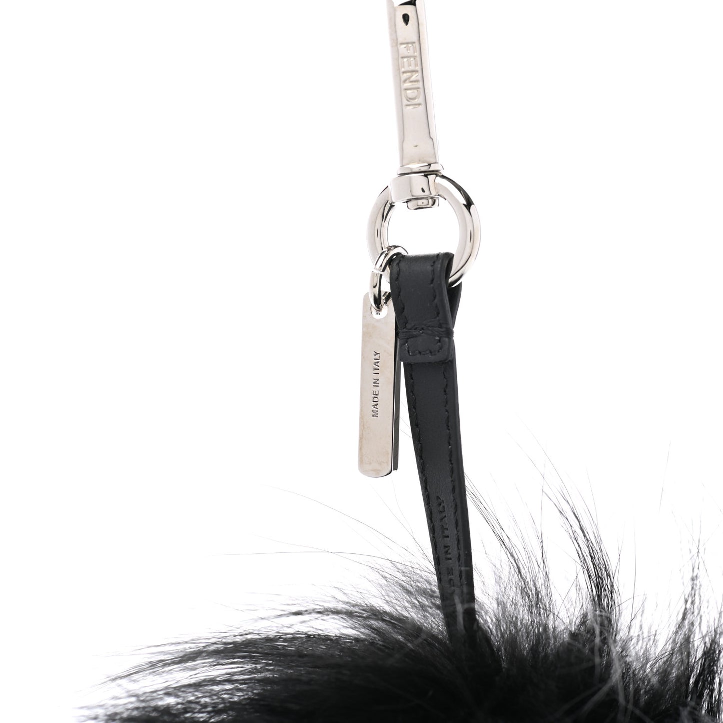 Goat Fox Fur Calfskin Studded Eye Monster Bag Bug Cube Charm Black
