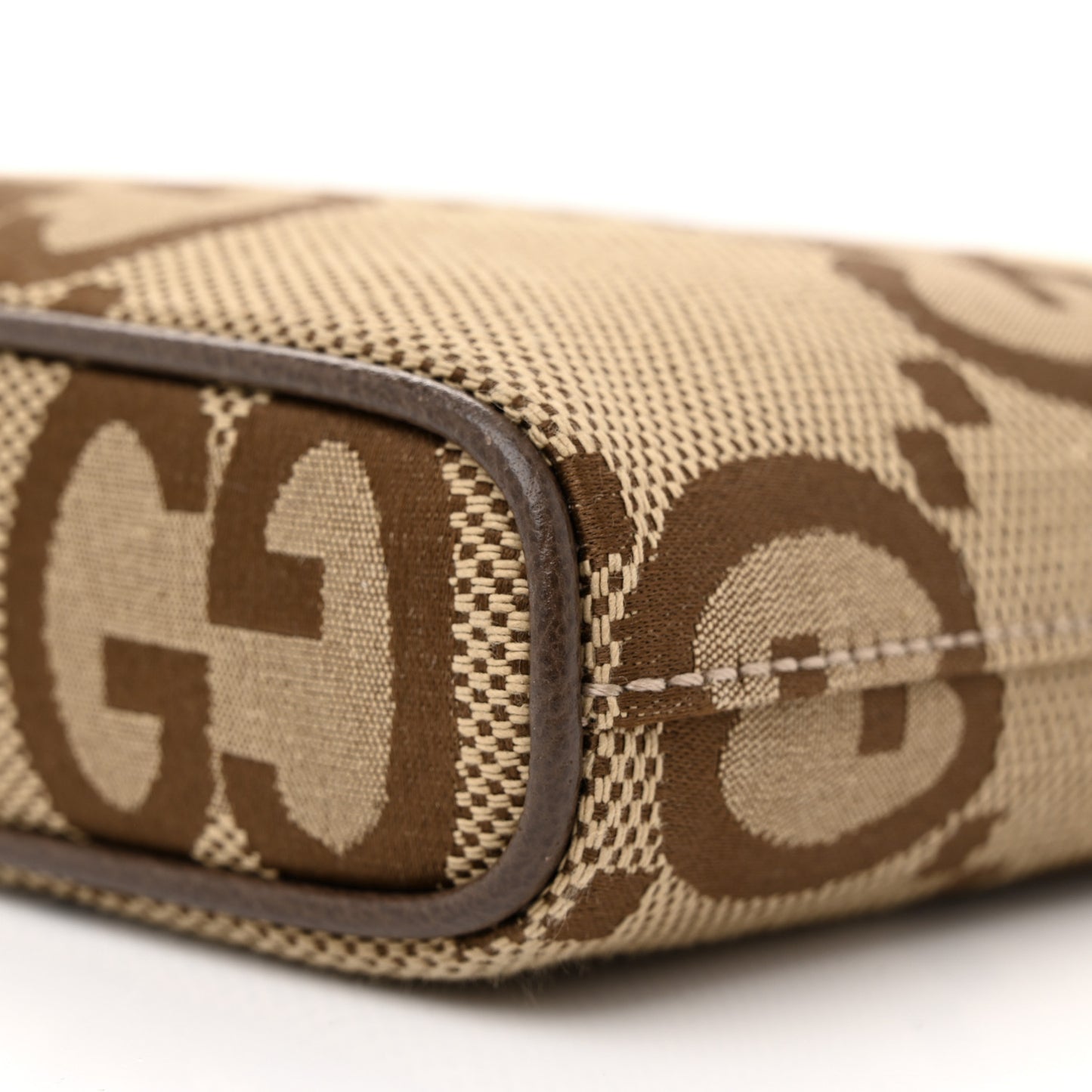 Monogram Jumbo GG Textured Dollar Calfskin Web Wristlet Messenger Bag Camel Ebony New Acero