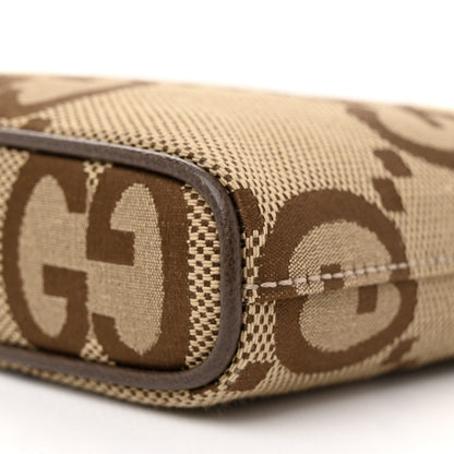 Gucci Monogram Jumbo GG Textured Dollar Calfskin Web Wristlet Messenger Bag Camel Ebony New Acero 10 of 11