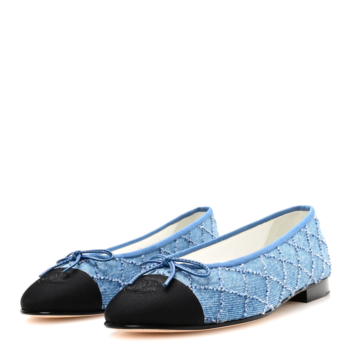 Chanel Denim Embroidered Grosgrain CC Cap Toe Ballerina Flats 38.5 Blue Black 4 of 9