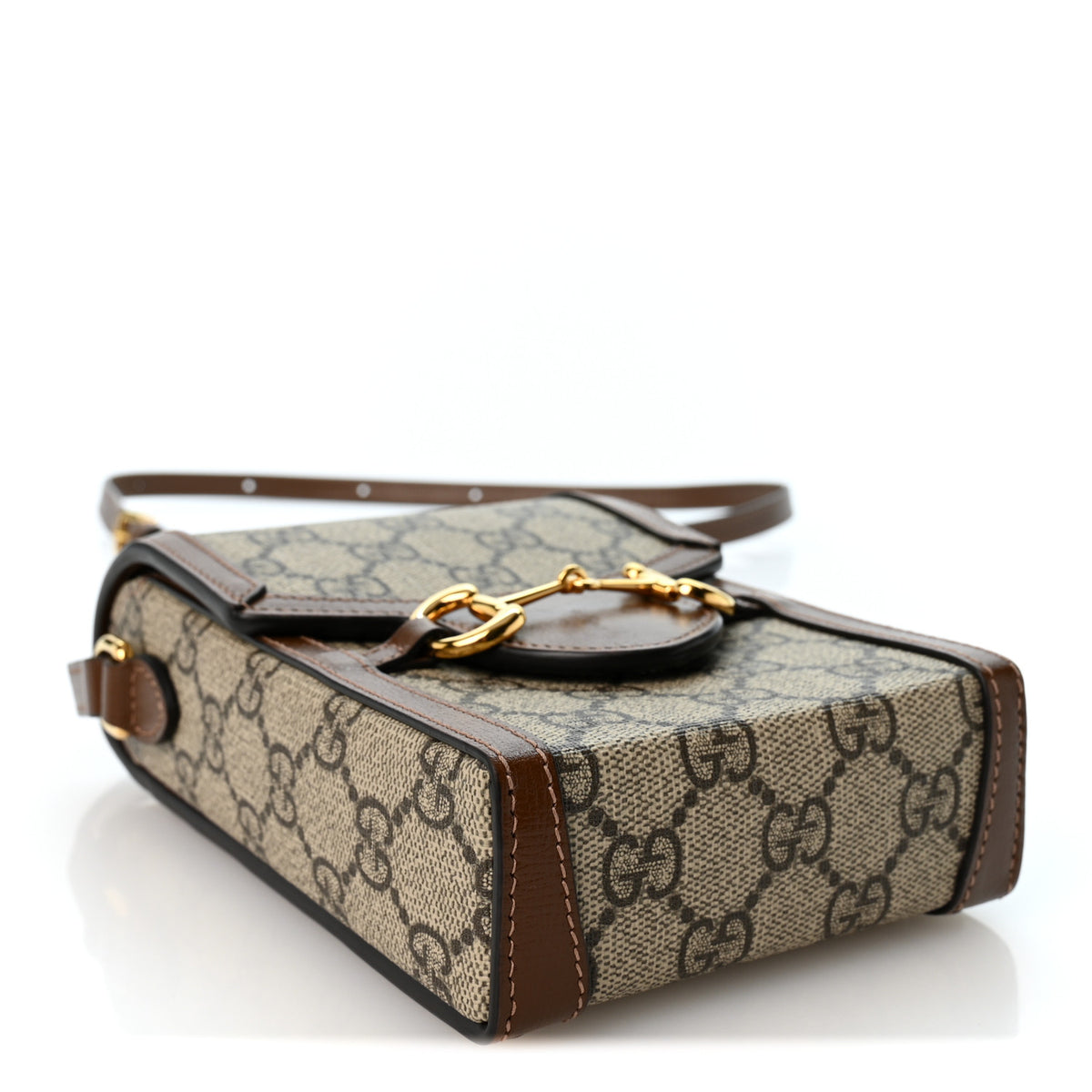 GG Supreme Monogram Mini Horsebit 1955 Crossbody Bag Beige Brown Sugar