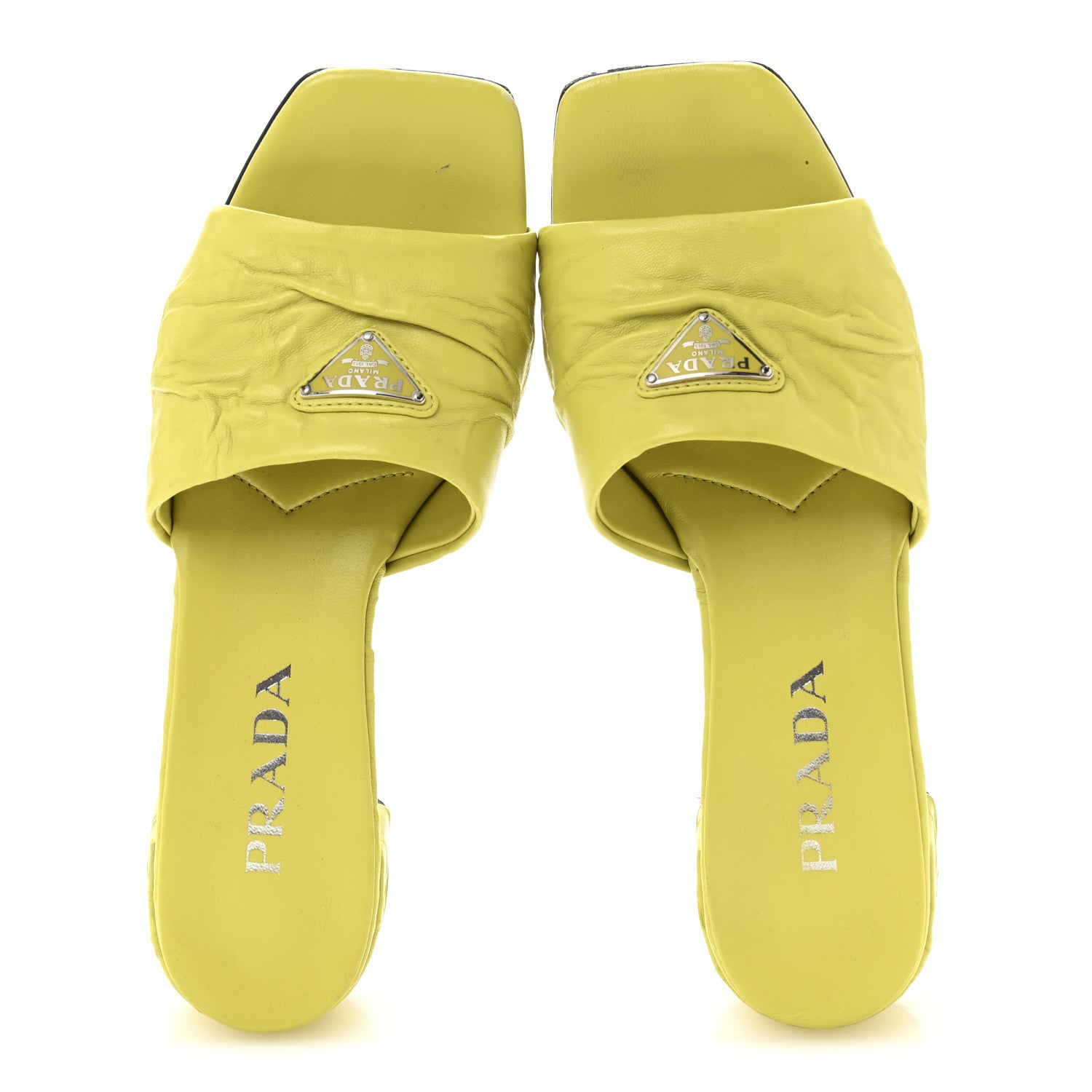 Prada Nappa Antique Triangle Logo Mules 37.5 Cedro 2 of 10