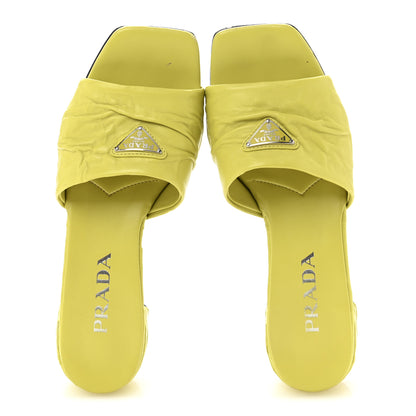 Prada Nappa Antique Triangle Logo Mules 37.5 Cedro 2 of 10
