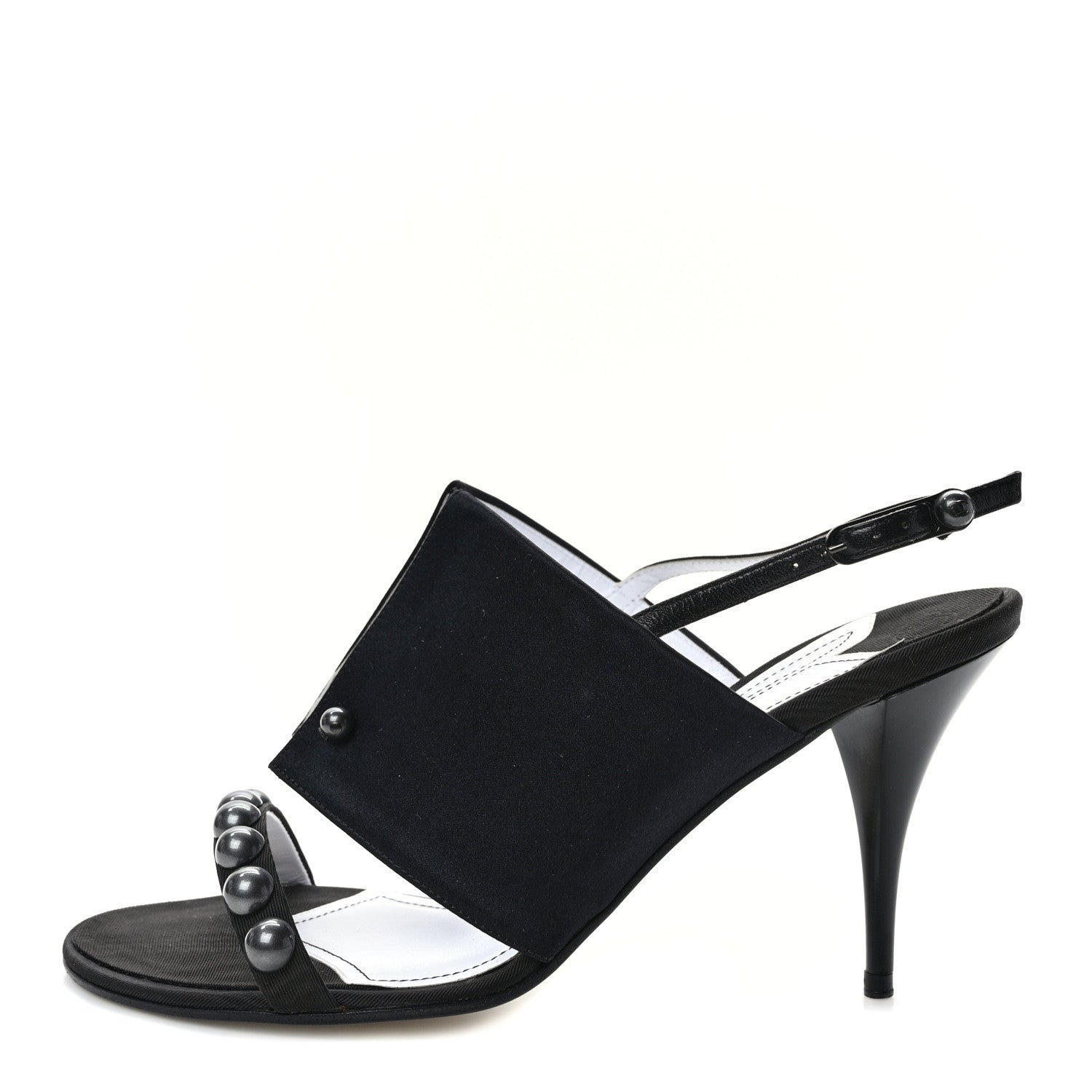 Chanel Satin Pearl Metallic D'Orsay Slingback Pumps 39 Black 1 of 7