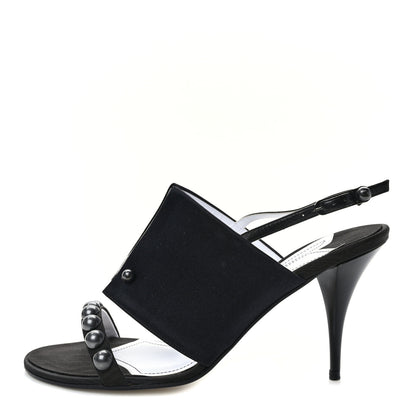 Chanel Satin Pearl Metallic D'Orsay Slingback Pumps 39 Black 1 of 7