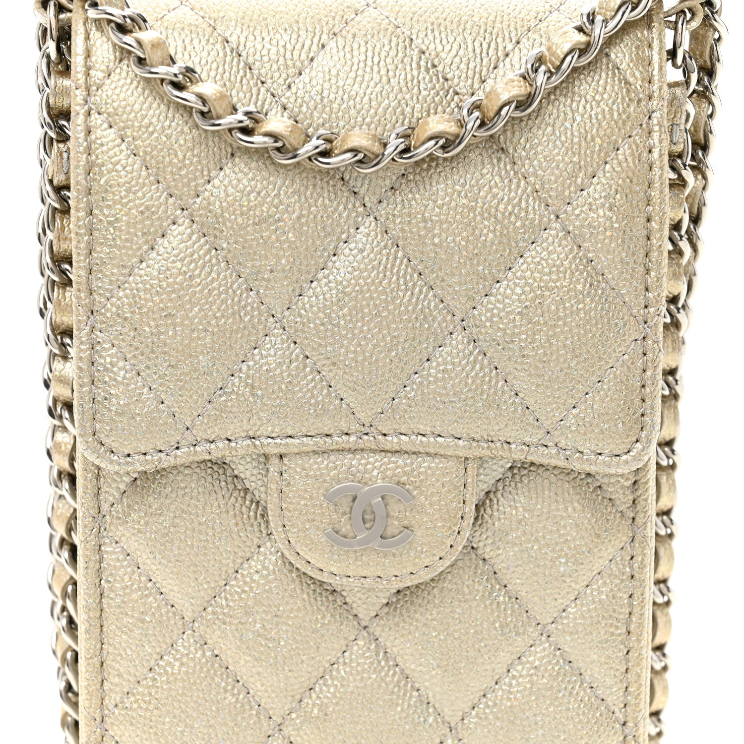 Chanel Metallic Caviar Quilted Classic Phone Holder Gold 8 of 10
